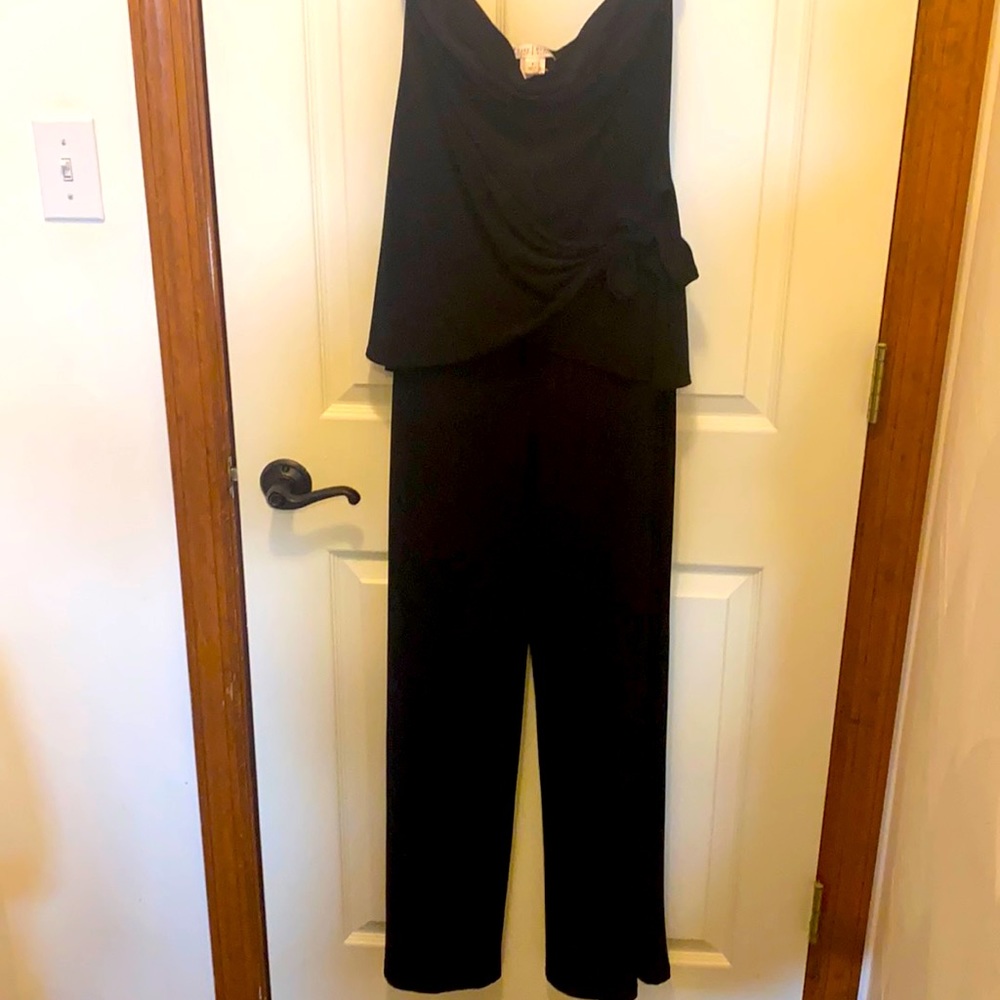 Strapless faux wrap black jumpsuit